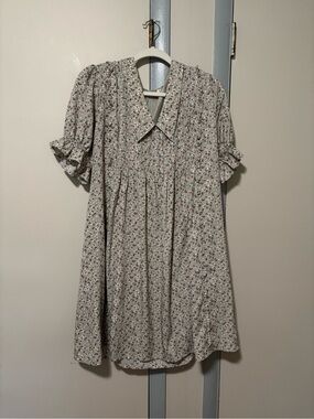 Roolee Cream Floral Smock Dress with Pink & Green Accents